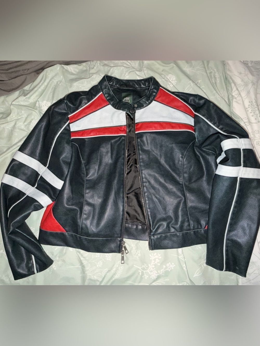 Wild Fable Black Bomber Jacket with Red & White Racing Stripes